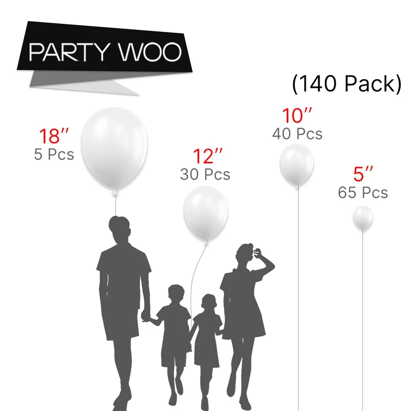 PartyWoo Black Balloons, 140 pcs Matte Black Balloons Different Sizes Pack of 5-18 Inch
