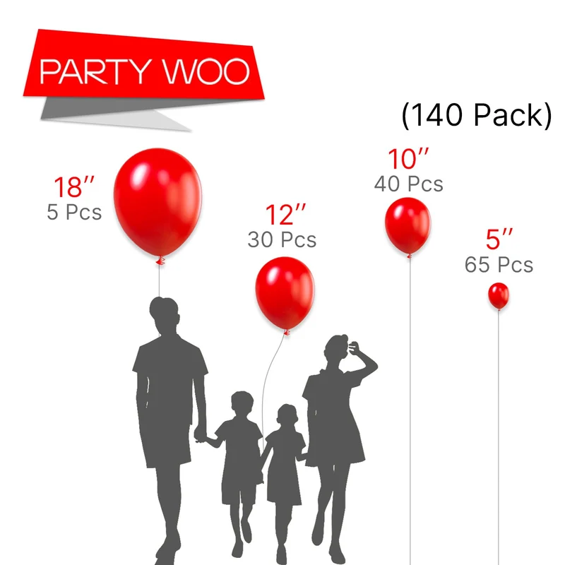PartyWoo Black Balloons, 140 pcs Matte Black Balloons Different Sizes Pack of 5-18 Inch