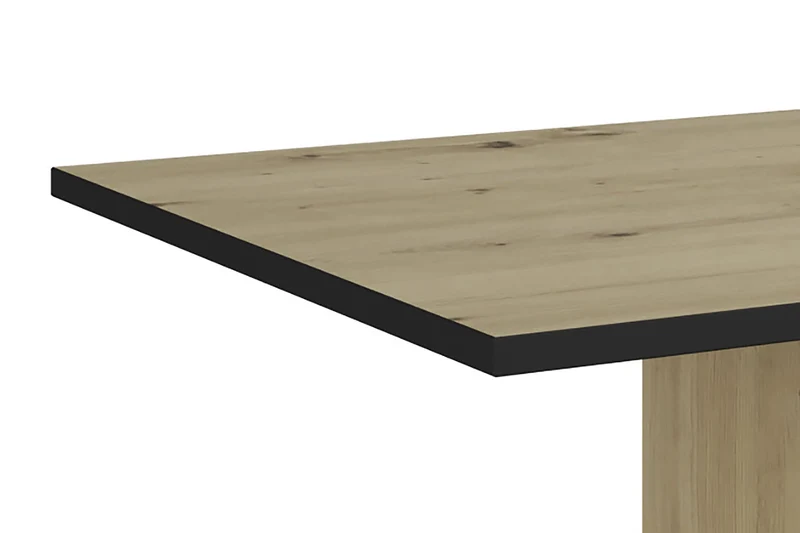 byLIVING Couchtisch TOM, 110 x 60, H 40 cm, Eiche-Optik oder Weiß, schwarze Kanten, Wohnzimmertisch rechteckig mit Ablage, Doppelsäulen-Design, pflegeleichte Melaminoberfläche