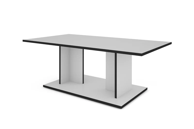 byLIVING Couchtisch TOM, 110 x 60, H 40 cm, Eiche-Optik oder Weiß, schwarze Kanten, Wohnzimmertisch rechteckig mit Ablage, Doppelsäulen-Design, pflegeleichte Melaminoberfläche