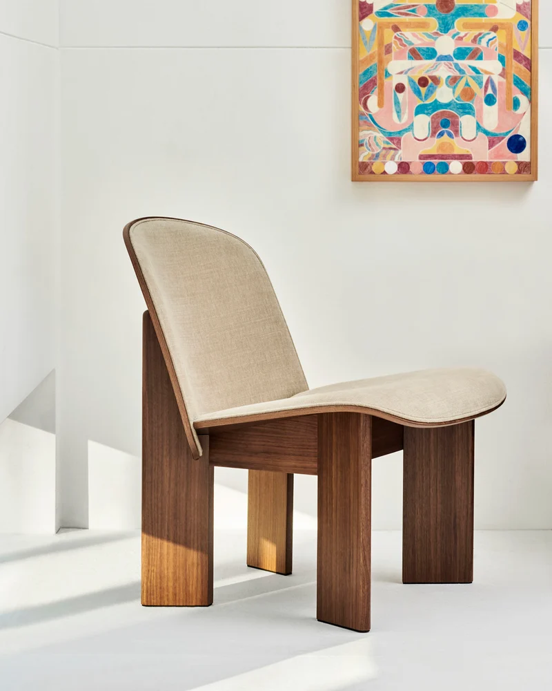 Fauteuil en noyer laqué et tissu beige linara 216 63x66x68cm Chisel - Hay