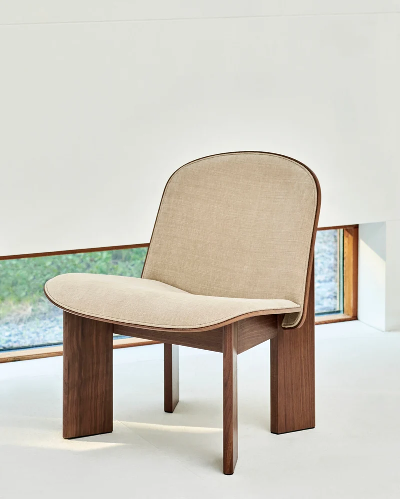 Fauteuil en noyer laqué et tissu beige linara 216 63x66x68cm Chisel - Hay