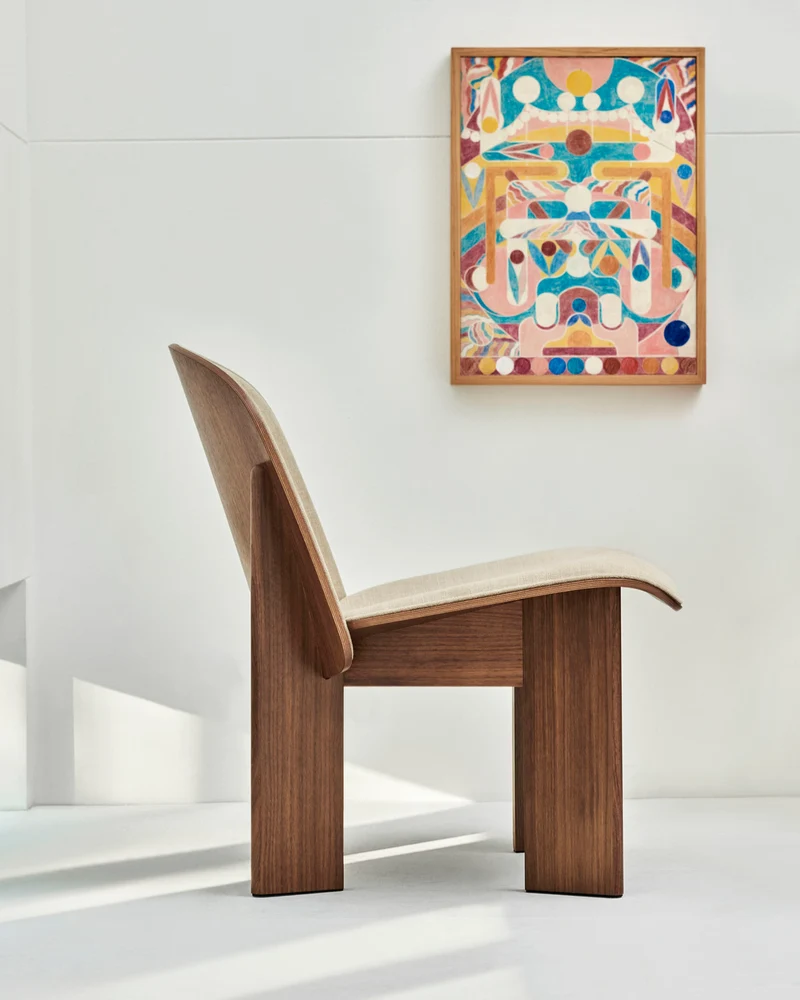 Fauteuil en noyer laqué et tissu beige linara 216 63x66x68cm Chisel - Hay