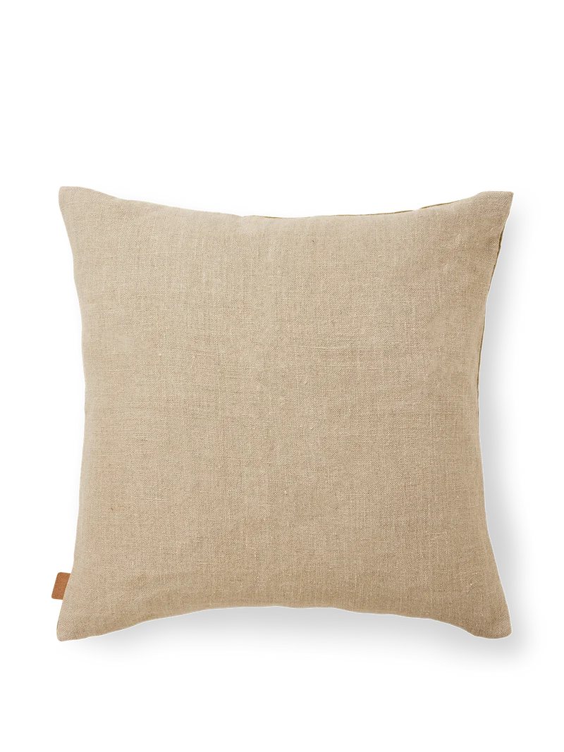 Coussin carré en lin beige et rayures velours marron 50x50cm Senti - Ferm Living