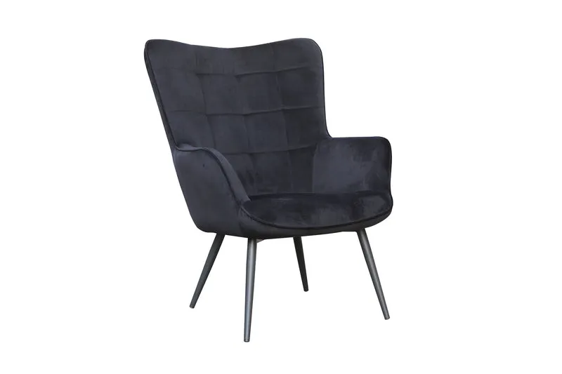 Sessel Uta / Cord grau, Samt schwarz, Webstoff dunkelgrau, Samt dunkelgrün, Webstoff sandfarben / Gestell schwarz pulverbeschichtet / Relaxsessel / Armlehnen-Sessel / B 72, H 97, T 80 cm