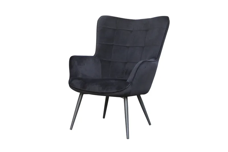 Sessel Uta / Cord grau, Samt schwarz, Webstoff dunkelgrau, Samt dunkelgrün, Webstoff sandfarben / Gestell schwarz pulverbeschichtet / Relaxsessel / Armlehnen-Sessel / B 72, H 97, T 80 cm
