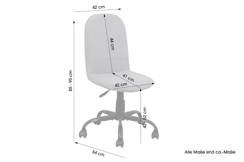 Bürostuhl TROLLY Drehstuhl / Kinderstuhl / Metall schwarz pulverbeschichtet / Bezug Webstoff pink oder hellgrau / klappbar / Sicherheitsdoppelrollen / Maße: B 42, H 85-95, T 54 cm