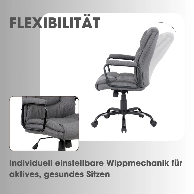 Chefsessel STING/ Gaming-Chair/ Metall schwarz pulverbeschichtet/ Webstoff grau/ Armlehnen gepolstert/ Wippmechanik/ Sicherheitsdoppelrollen / B 57, H 99-109, T 67 cm