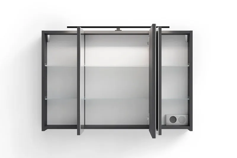 Spiegelschrank SPREE / Korpus matt weiß oder anthrazit mit Spiegeltüren / Hängeschrank mit Soft-Close-Funktion / Inklusive LED-Beleuchtung / Badschrank mit Stecker- und Schalterdose / B 90, H 60, T 20 cm