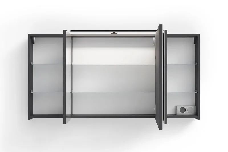 Spiegelschrank SPREE / Korpus matt weiß oder anthrazit mit Spiegeltüren / Hängeschrank mit Soft-Close-Funktion / Inklusive LED-Beleuchtung / Badschrank mit Stecker- und Schalterdose / B 120, H 60, T 20 cm
