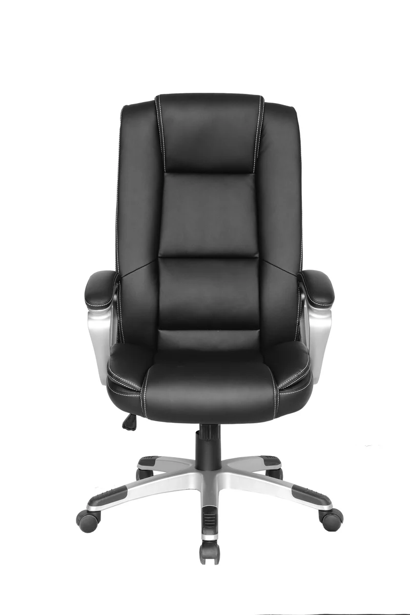 Chefsessel DEREK-XXL / Bezug Kunstleder schwarz/ Federkernpolsterung / Fußkreuz silber / Wippmechanik/ Sicherheitsklemmschutz/ gebremste Sicherheitsrollen, B 64, H 115,5-125, T 72,5