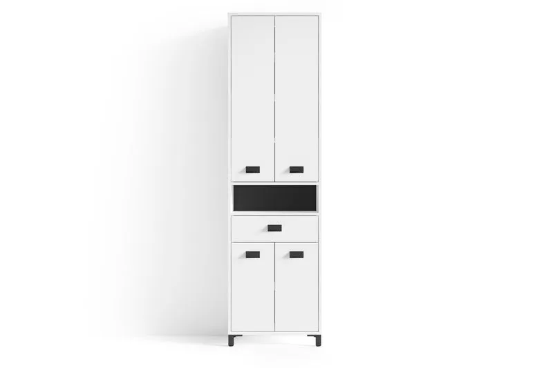 Badezimmer-Hochschrank WELLNESS in Artisan Eiche, Griffe aus Metall in schwarz / Badezimmerschrank 4 Türen mit offenen Elementen & viel Stauraum / B 54, H 193, T 31 cm