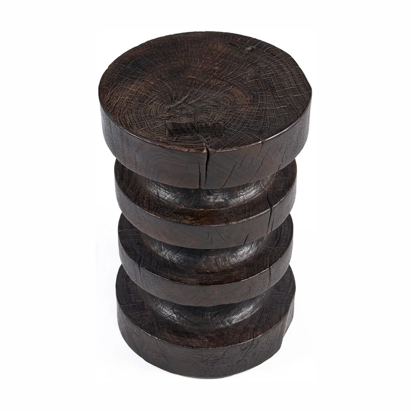 Table d'appoint ronde en bois de manguier marron foncé 40x40x60cm Mocha Rings - Bazar Bizar
