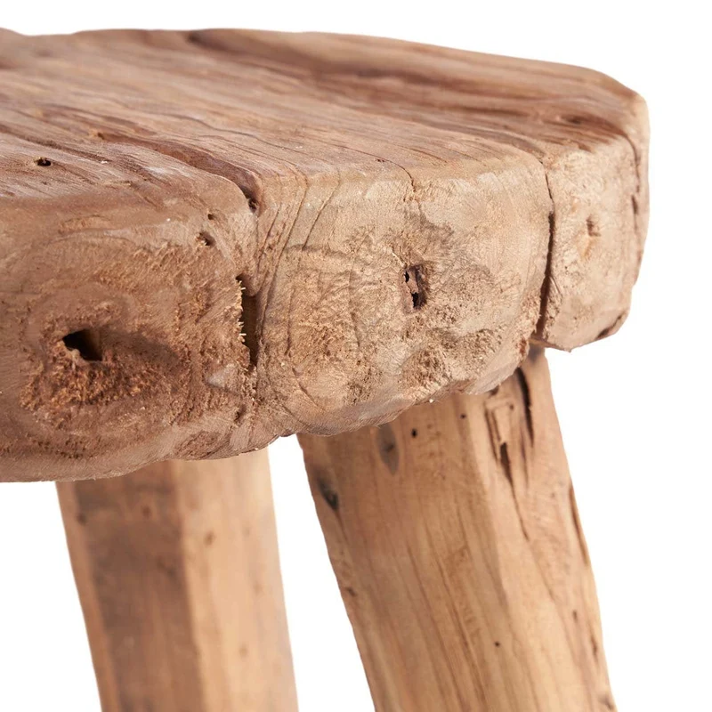 Table d'appoint ronde de jardin en bois de teck massif marron 50x50x40cm Marabunta Rustic - Bazar Bizar