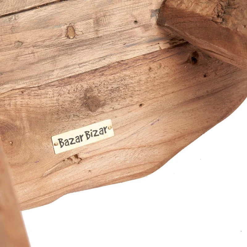 Table d'appoint ronde de jardin en bois de teck massif marron 50x50x40cm Marabunta Rustic - Bazar Bizar