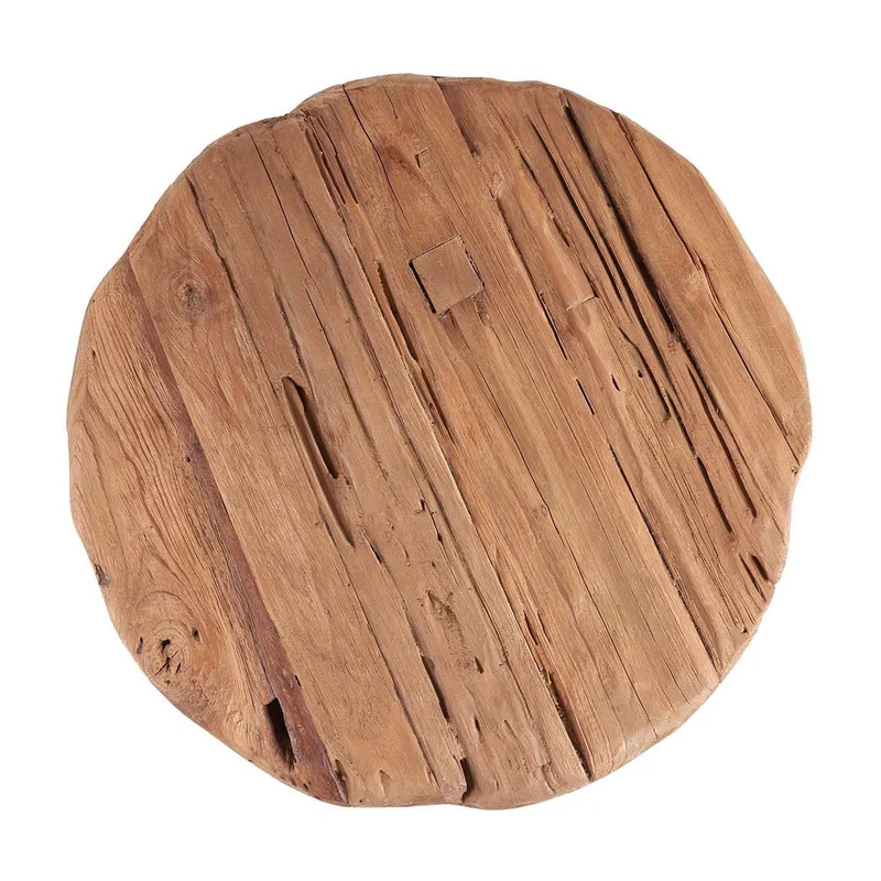 Table d'appoint ronde de jardin en bois de teck massif marron 50x50x40cm Marabunta Rustic - Bazar Bizar