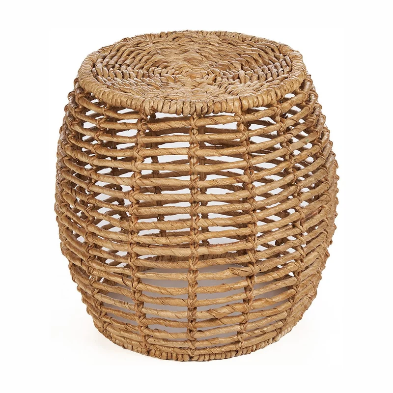 Tabouret rond en feuille de bananier et métal naturelle 48x48x45cm Gustih - Bazar Bizar