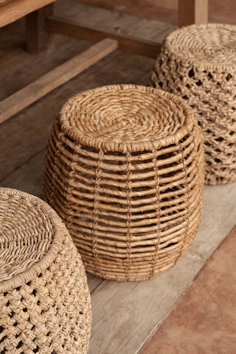 Tabouret rond en feuille de bananier et métal naturelle 48x48x45cm Gustih - Bazar Bizar