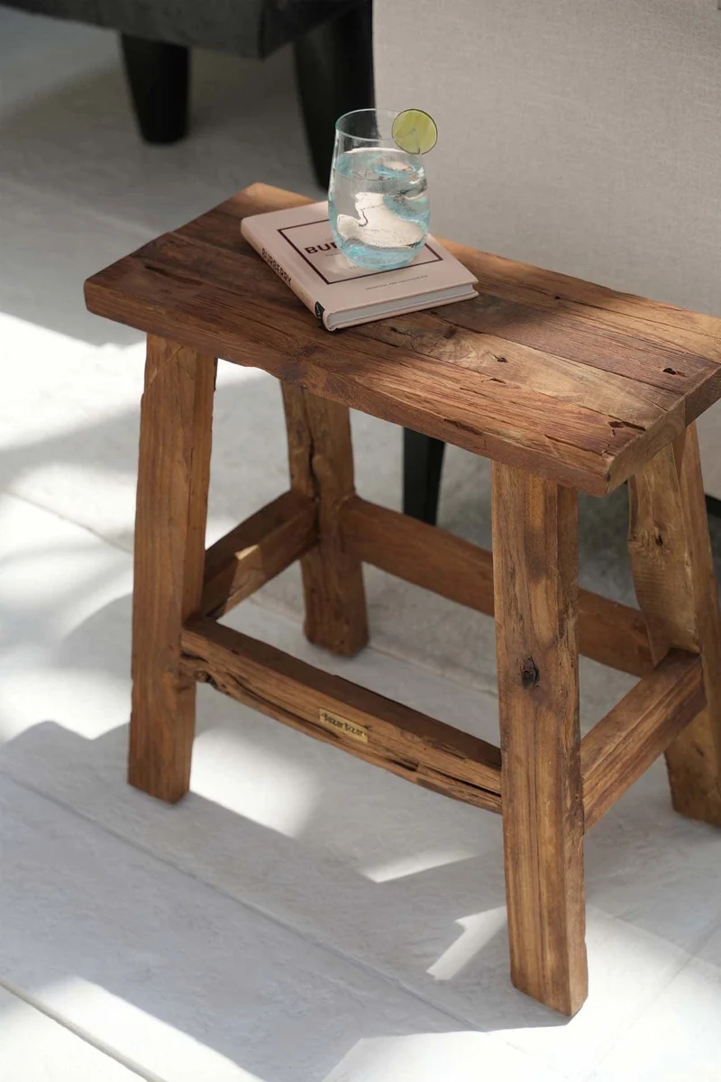 Table d'appoint ou tabouret en teck naturel marron 50x25x50cm Fab Rustic - Bazar Bizar