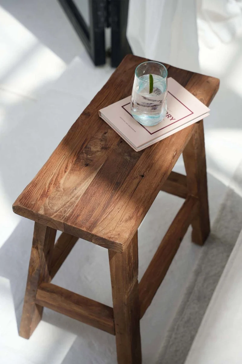 Table d'appoint ou tabouret en teck naturel marron 50x25x50cm Fab Rustic - Bazar Bizar