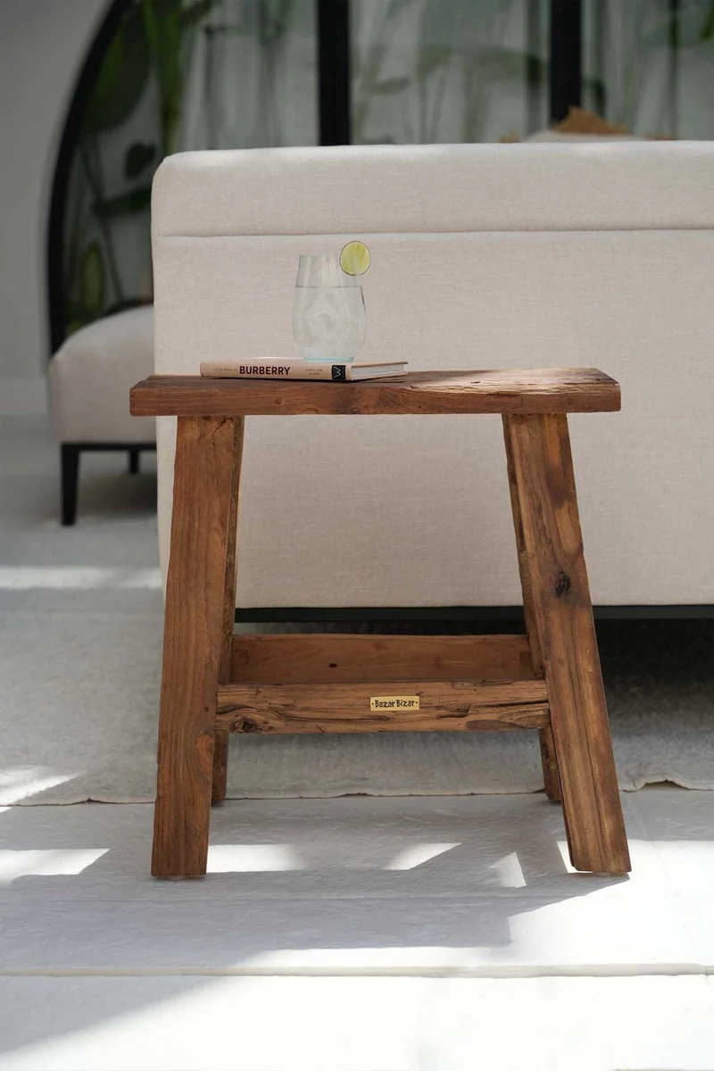 Table d'appoint ou tabouret en teck naturel marron 50x25x50cm Fab Rustic - Bazar Bizar