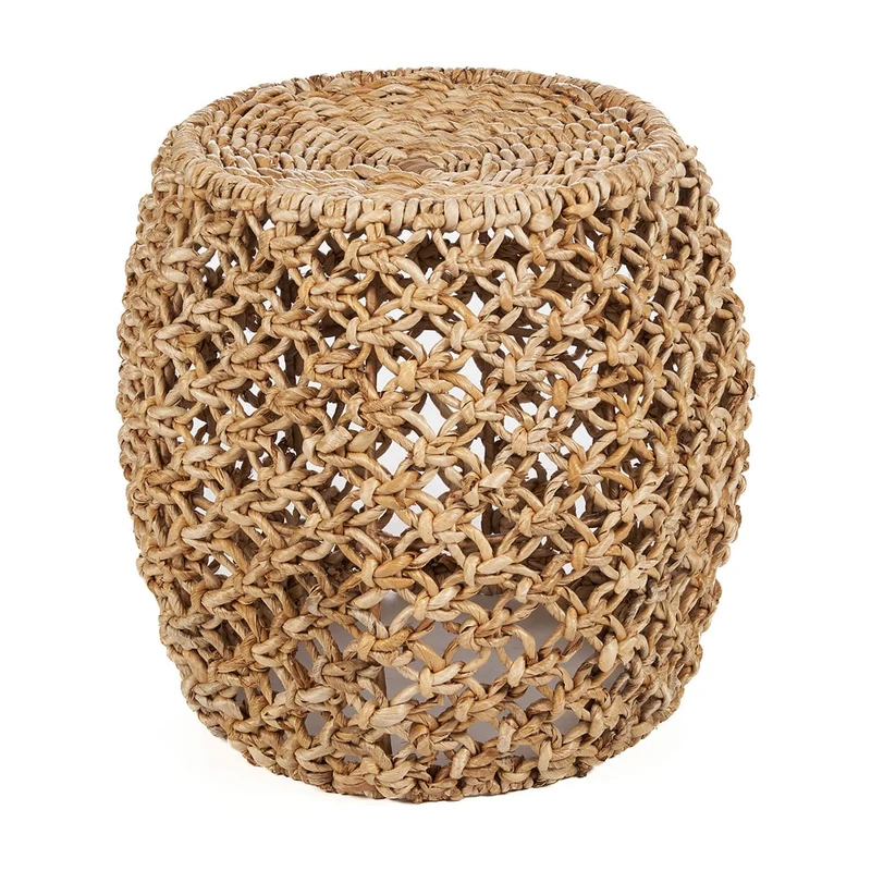 Tabouret rond en feuille de bananier et fer beige 49x49x45cm Dannih - Bazar Bizar