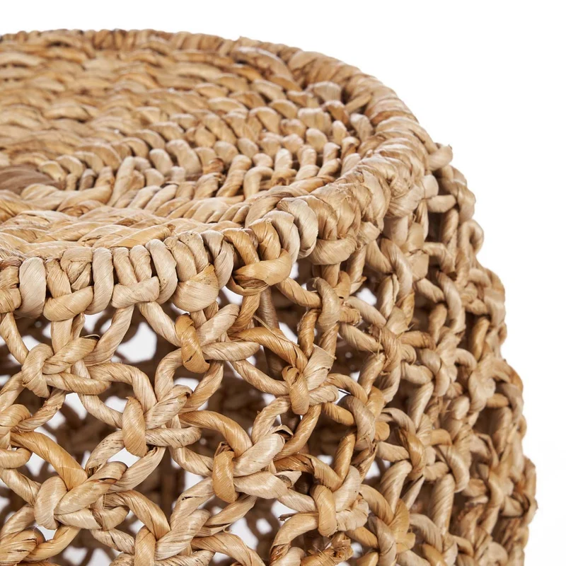 Tabouret rond en feuille de bananier et fer beige 49x49x45cm Dannih - Bazar Bizar