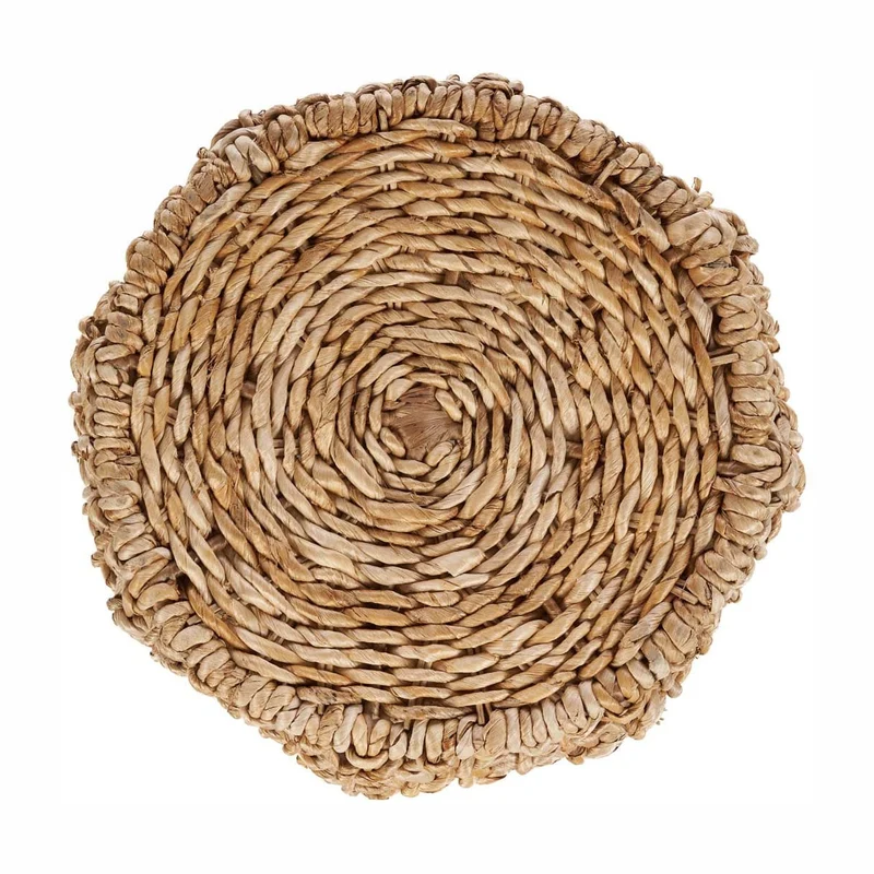 Tabouret rond en feuille de bananier et fer beige 49x49x45cm Dannih - Bazar Bizar