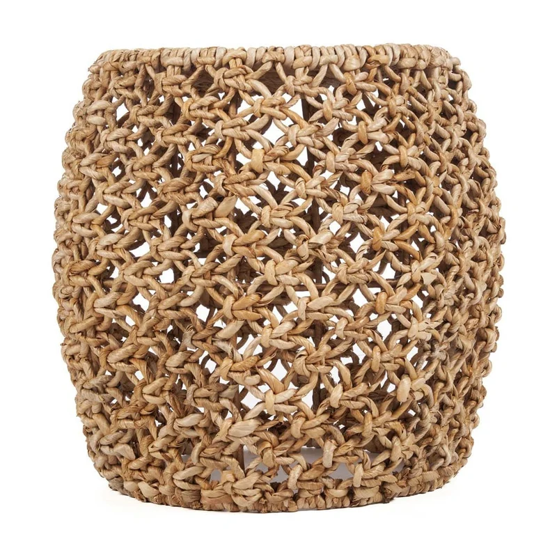 Tabouret rond en feuille de bananier et fer beige 49x49x45cm Dannih - Bazar Bizar