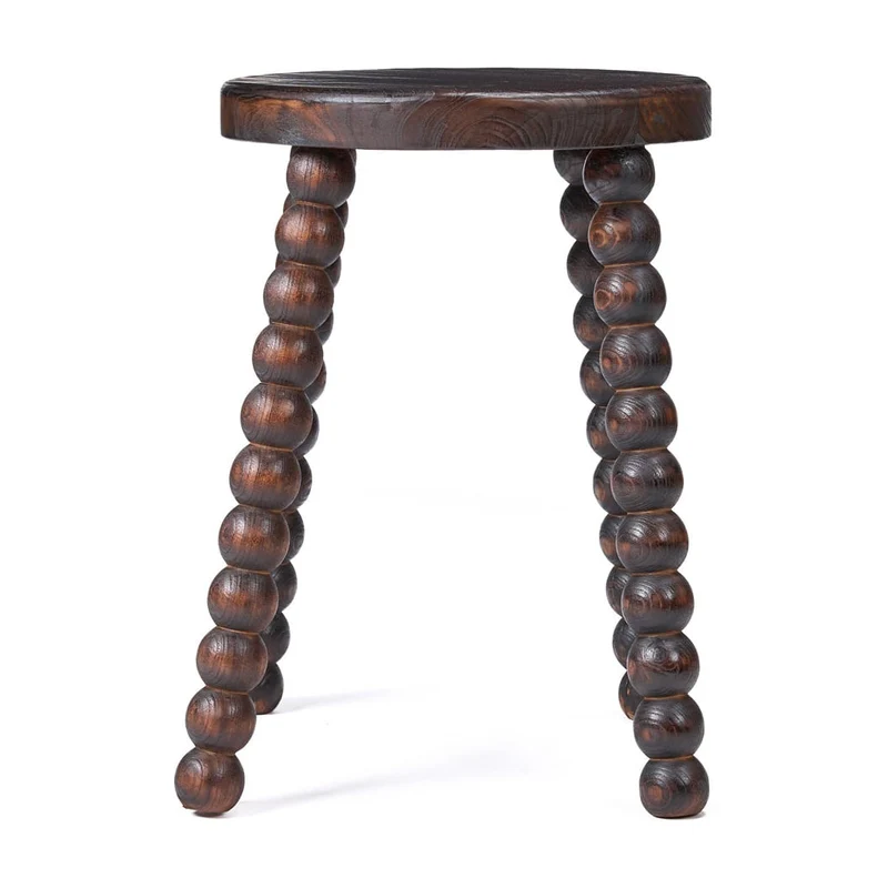 Tabouret rond en bois de manguier massif marron foncé 35x35x50cm Dango - Bazar Bizar