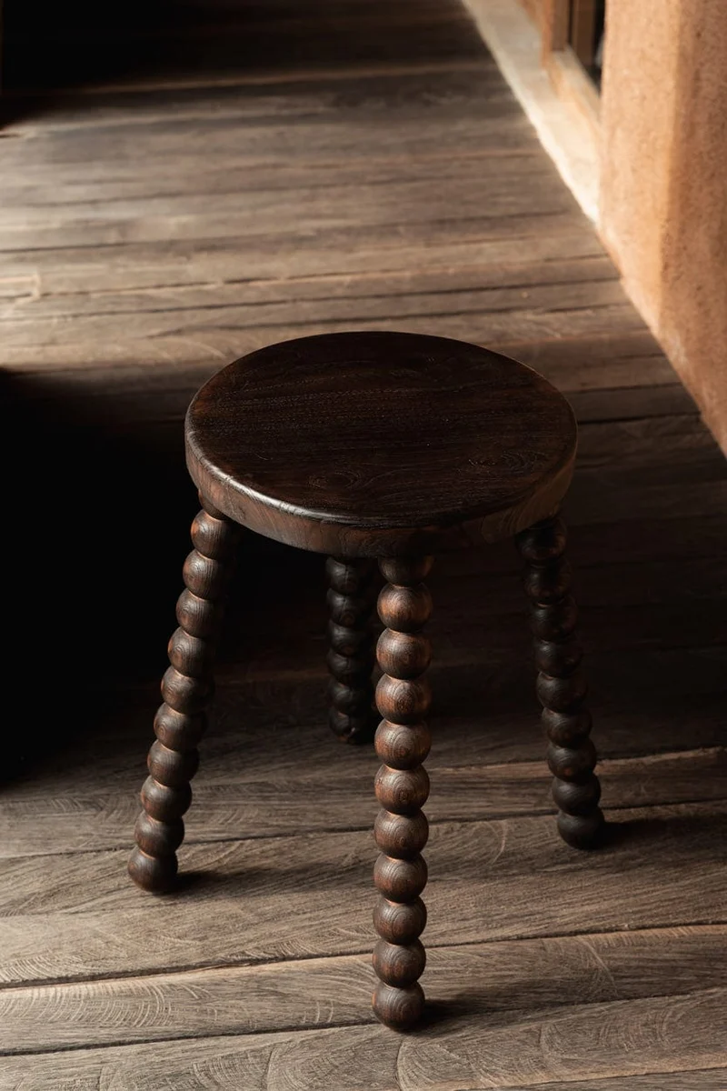 Tabouret rond en bois de manguier massif marron foncé 35x35x50cm Dango - Bazar Bizar