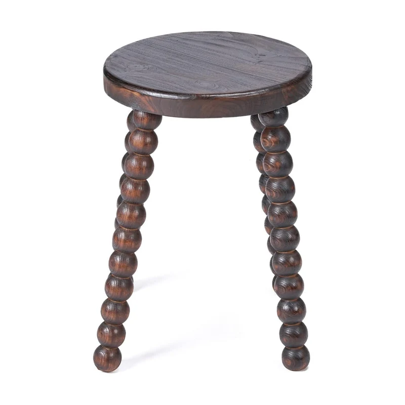 Tabouret rond en bois de manguier massif marron foncé 35x35x50cm Dango - Bazar Bizar