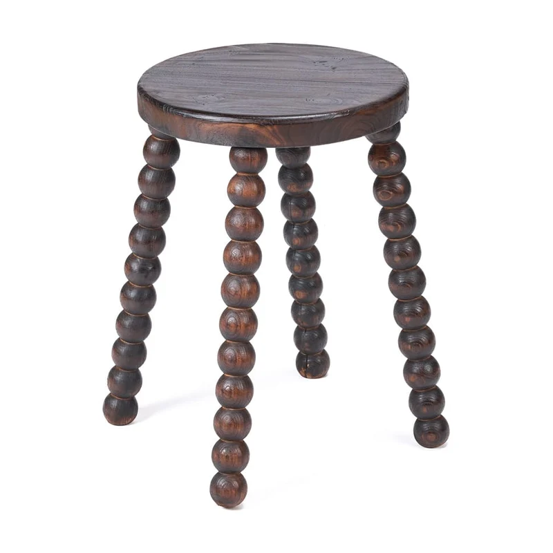 Tabouret rond en bois de manguier massif marron foncé 35x35x50cm Dango - Bazar Bizar