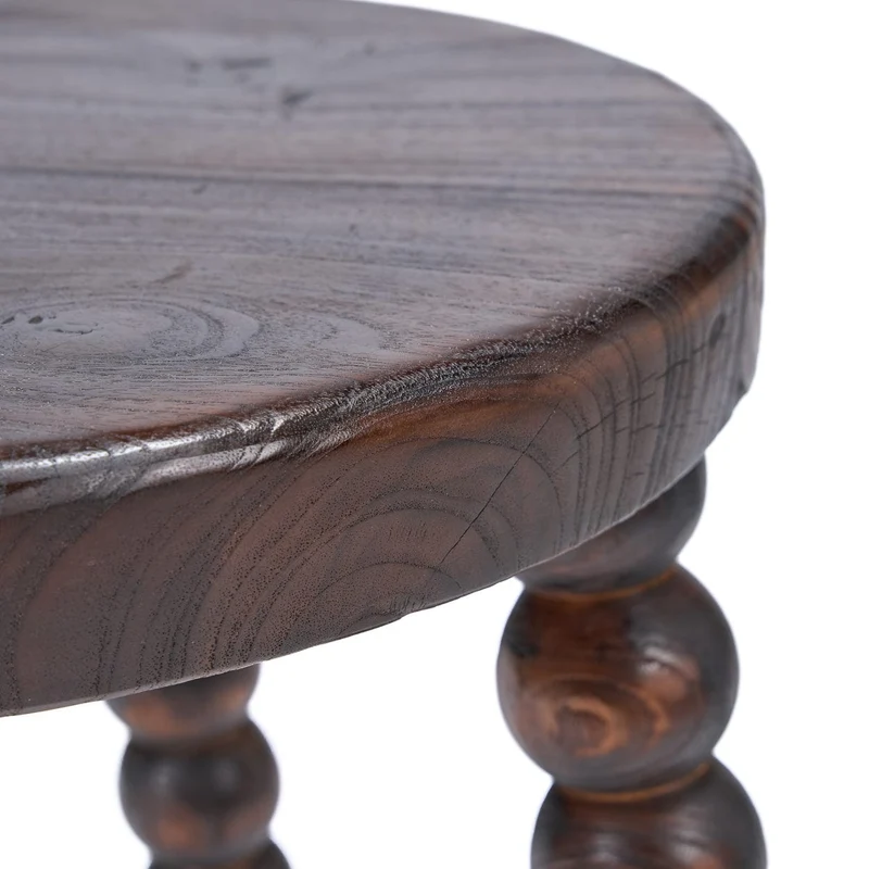 Tabouret rond en bois de manguier massif marron foncé 35x35x50cm Dango - Bazar Bizar