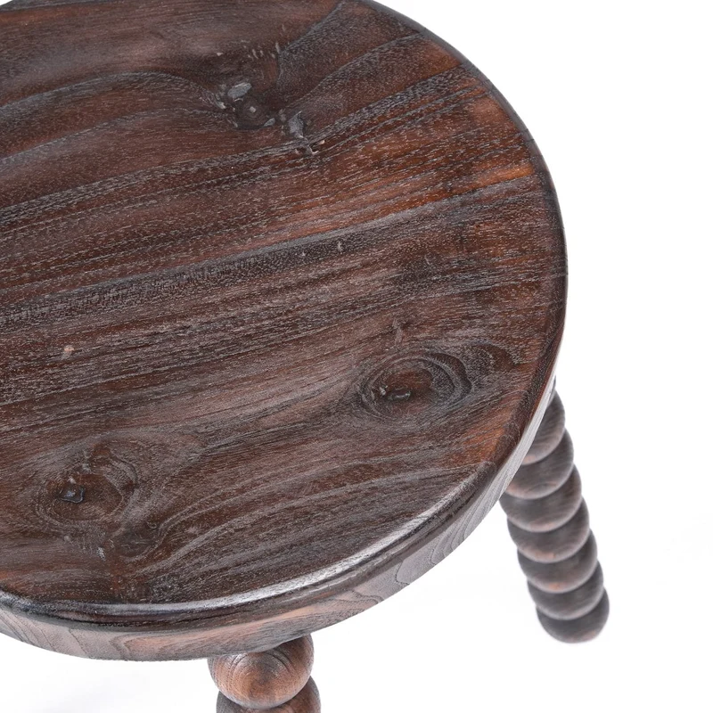 Tabouret rond en bois de manguier massif marron foncé 35x35x50cm Dango - Bazar Bizar