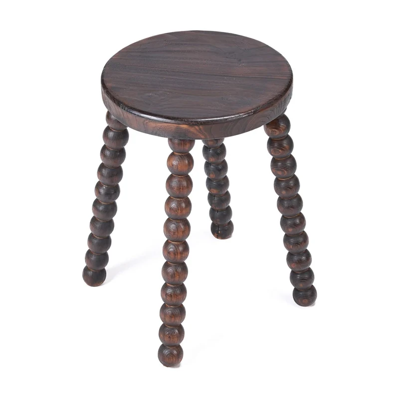 Tabouret rond en bois de manguier massif marron foncé 35x35x50cm Dango - Bazar Bizar