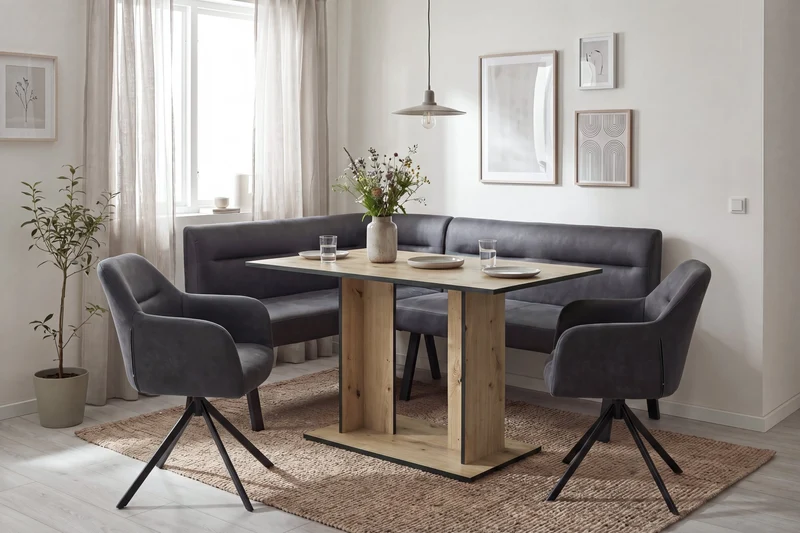 byLIVING Esstisch TOM, Säulentisch 110 x 70, H 75 cm, Küchentisch für 4 Personen, Eiche-Optik oder Weiß, schwarze Kanten, rechteckiger Esszimmertisch platzsparend für Essecken, Beinfreiheit