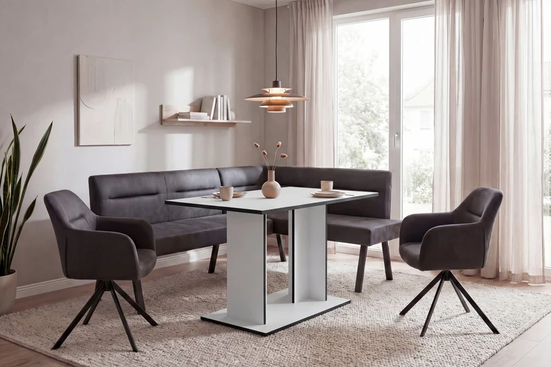 byLIVING Esstisch TOM, Säulentisch 110 x 70, H 75 cm, Küchentisch für 4 Personen, Eiche-Optik oder Weiß, schwarze Kanten, rechteckiger Esszimmertisch platzsparend für Essecken, Beinfreiheit