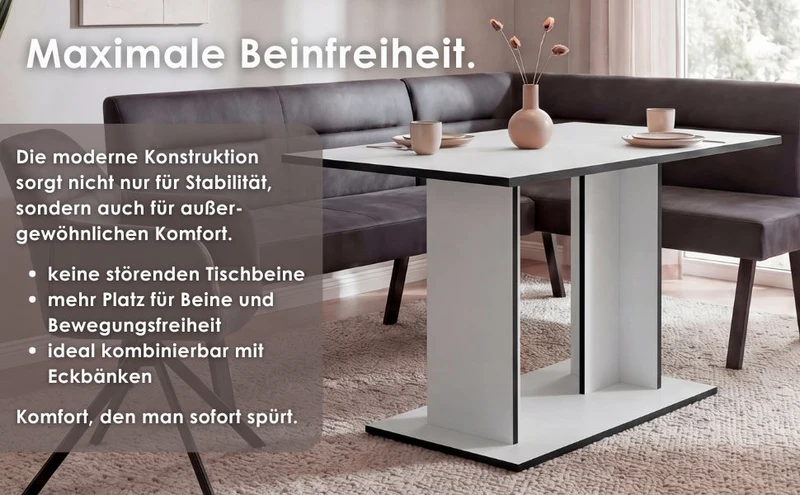 byLIVING Esstisch TOM, Säulentisch 110 x 70, H 75 cm, Küchentisch für 4 Personen, Eiche-Optik oder Weiß, schwarze Kanten, rechteckiger Esszimmertisch platzsparend für Essecken, Beinfreiheit