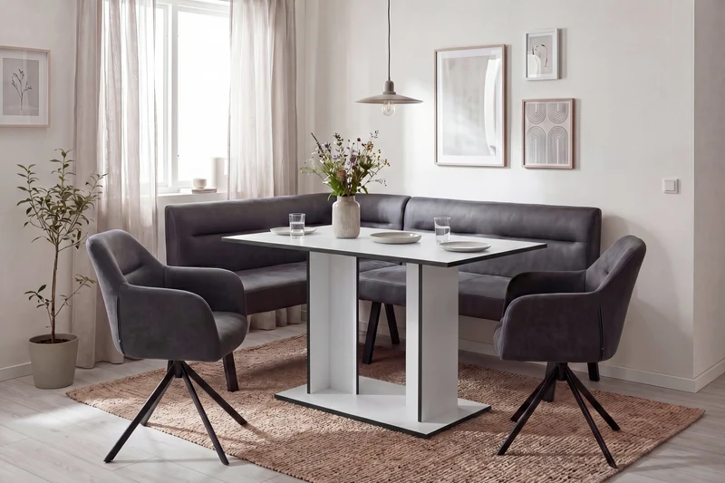 byLIVING Esstisch TOM, Säulentisch 110 x 70, H 75 cm, Küchentisch für 4 Personen, Eiche-Optik oder Weiß, schwarze Kanten, rechteckiger Esszimmertisch platzsparend für Essecken, Beinfreiheit