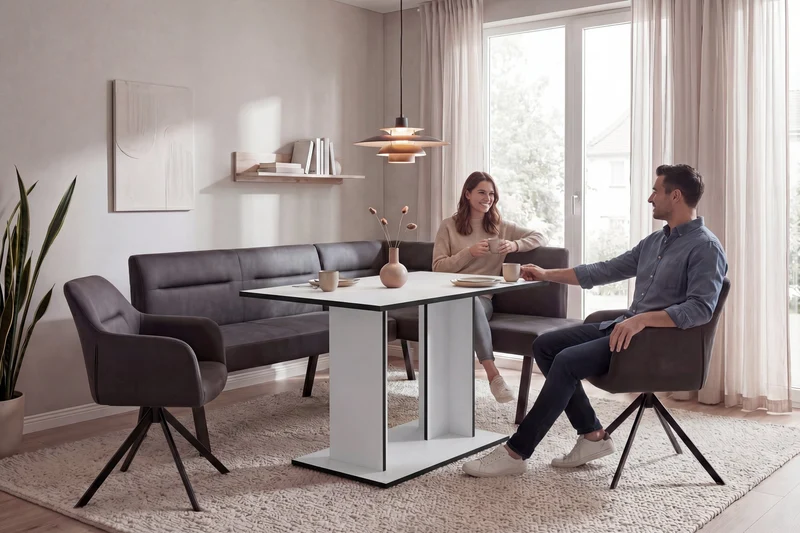 byLIVING Esstisch TOM, Säulentisch 110 x 70, H 75 cm, Küchentisch für 4 Personen, Eiche-Optik oder Weiß, schwarze Kanten, rechteckiger Esszimmertisch platzsparend für Essecken, Beinfreiheit