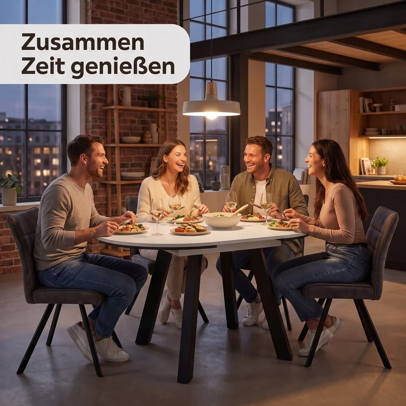 byLIVING Esstisch TIMOR, runder Küchentisch für 4-6 Personen, ausziehbar 100–140 cm, platzsparender Essplatz, Evoke Eiche-Optik oder weiß mit schwarzem 4-Fußgestell