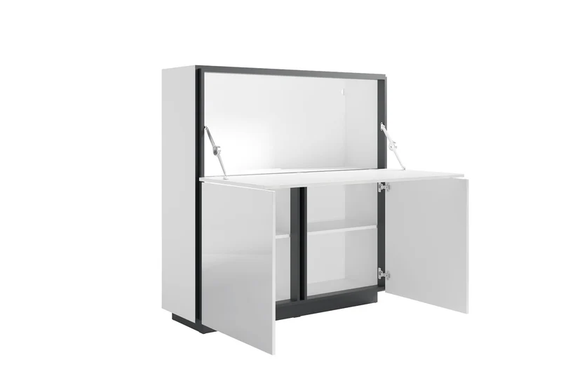 byLIVING Sekretär IDAHO, platzsparender Schreibtisch-Schrank fürs Home-Office, B 120 x T 40 cm, H 127 cm, Hochglanz Weiß & Anthrazit, mit Kabelkanal & Stauraum