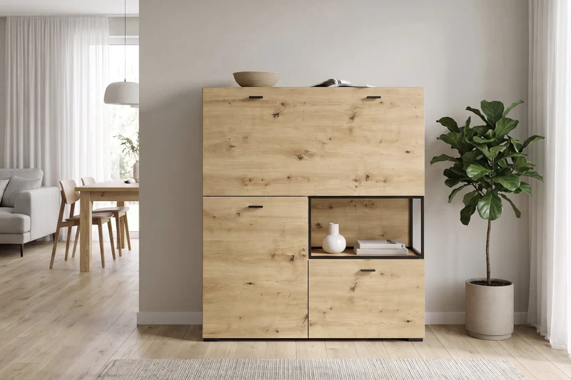 byLIVING Sekretär FRAME, klappbarer Schreibtisch mit Kabelkanal, ca. 120 x 40 cm, H 127 cm, Artisan Eiche-Optik, schwarzes Metall, für Homeoffice & Wohnzimmer