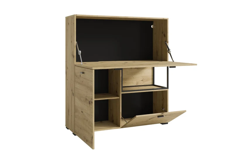 byLIVING Sekretär FRAME, klappbarer Schreibtisch mit Kabelkanal, ca. 120 x 40 cm, H 127 cm, Artisan Eiche-Optik, schwarzes Metall, für Homeoffice & Wohnzimmer