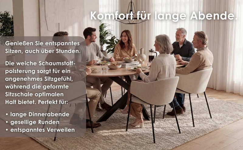 Esszimmerstuhl YORK 2er Set, Polsterstuhl mit Armlehne und Rückenlehne, Sitzschale Webstoff Beige oder Grau, Metallgestell Schwarz, Maße: B 54, H 78, T 60 cm