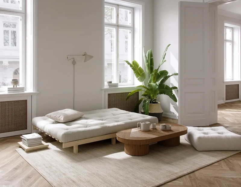 Canapé convertible en bois de pin et matelas gris foncé 130x200cm Lean - Karup Design
