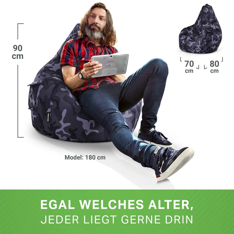 Gaming Sitzsack mit Rückenlehne & separater Tasche