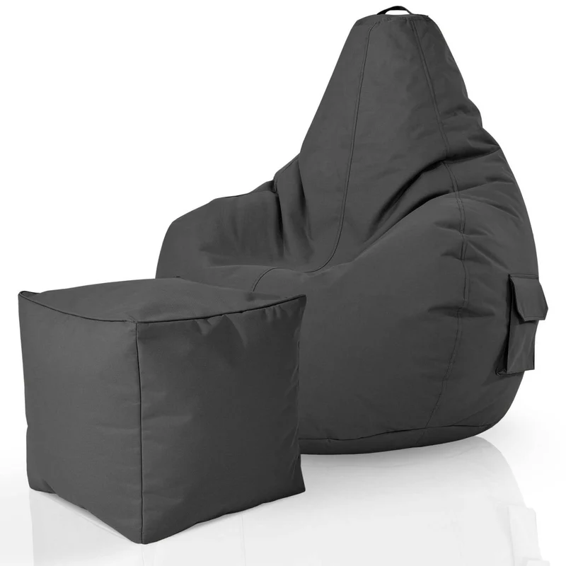 Gaming Sitzsack mit Rückenlehne, Seitentasche & Cube Sitzhocker