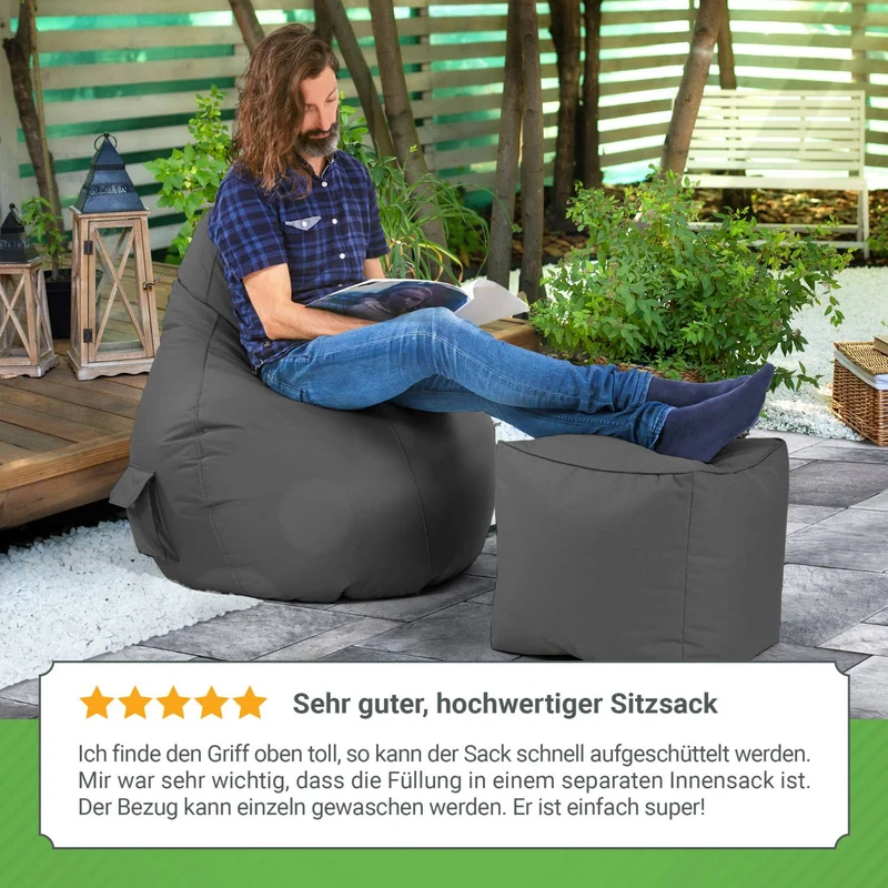 Gaming Sitzsack mit Rückenlehne, Seitentasche & Cube Sitzhocker